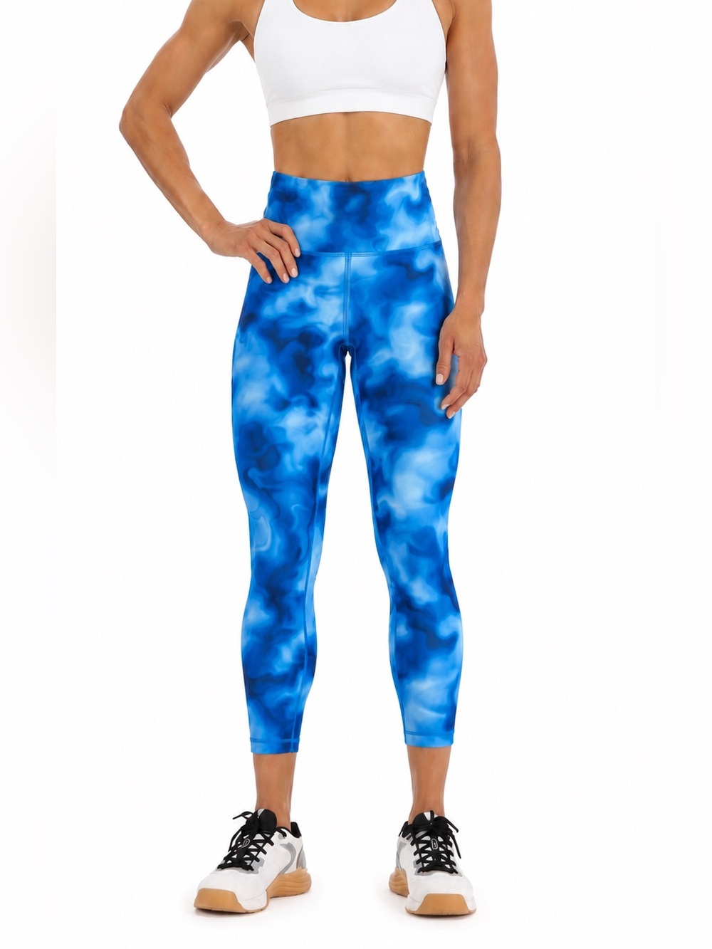 TYR Blue Marble Print High Rise Compression Leggings Capri Crop Size Small NWOT